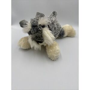 Aurora Mini Flopsie Schnauzer Dog Plush Stuffed Animal Gray Ivory Beanbag 12"